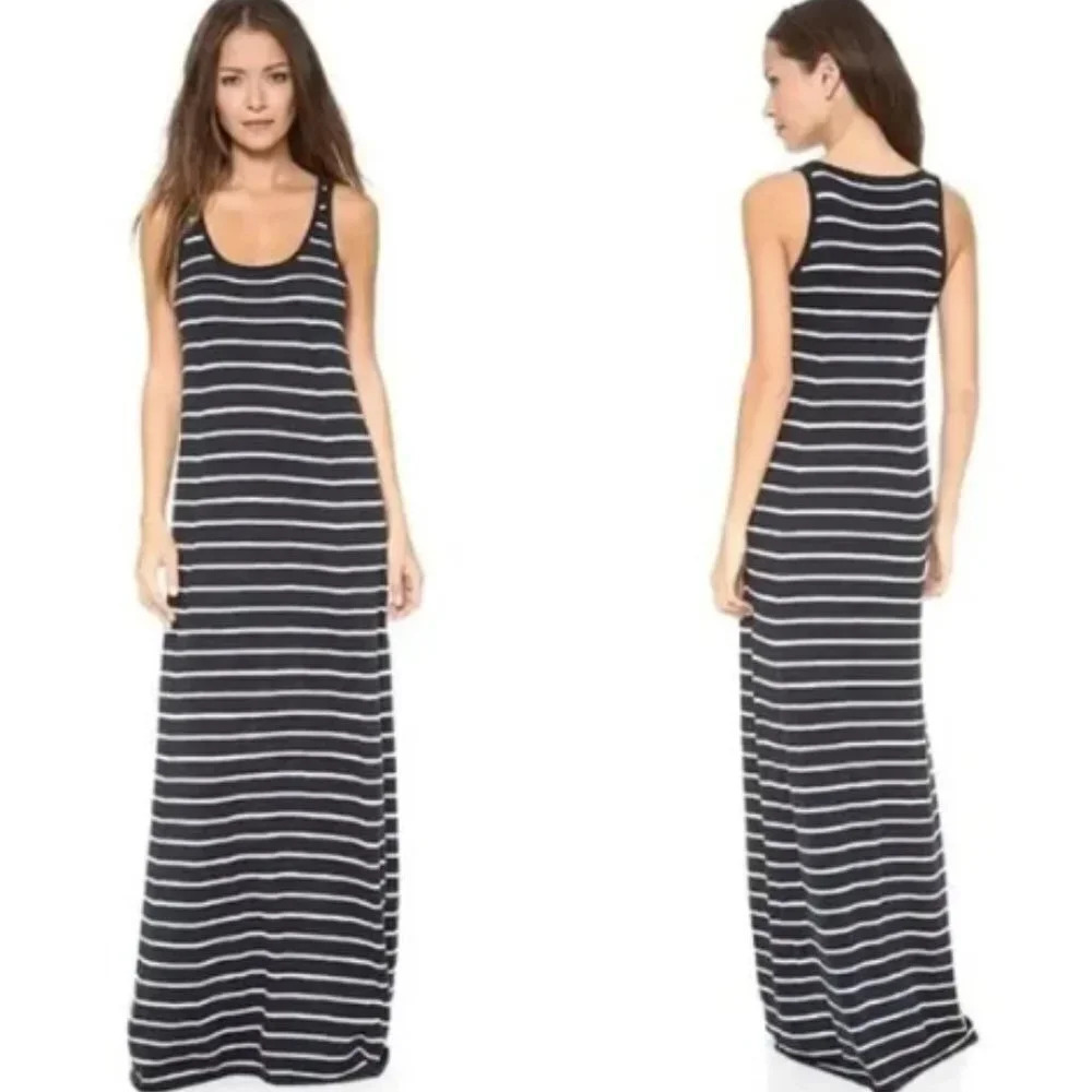 Vince Full Length Striped Knit Tank‎ Maxi Dress Womens Large Stretchy Scoop Neck